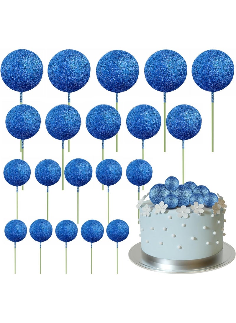 20 Pcs Blue Glitter Ball Cake Topper Decorations Mini Balloon Style Cake Picks Foam Ball Cake Toppers for Birthday & Party Cake Decoration - Image 1